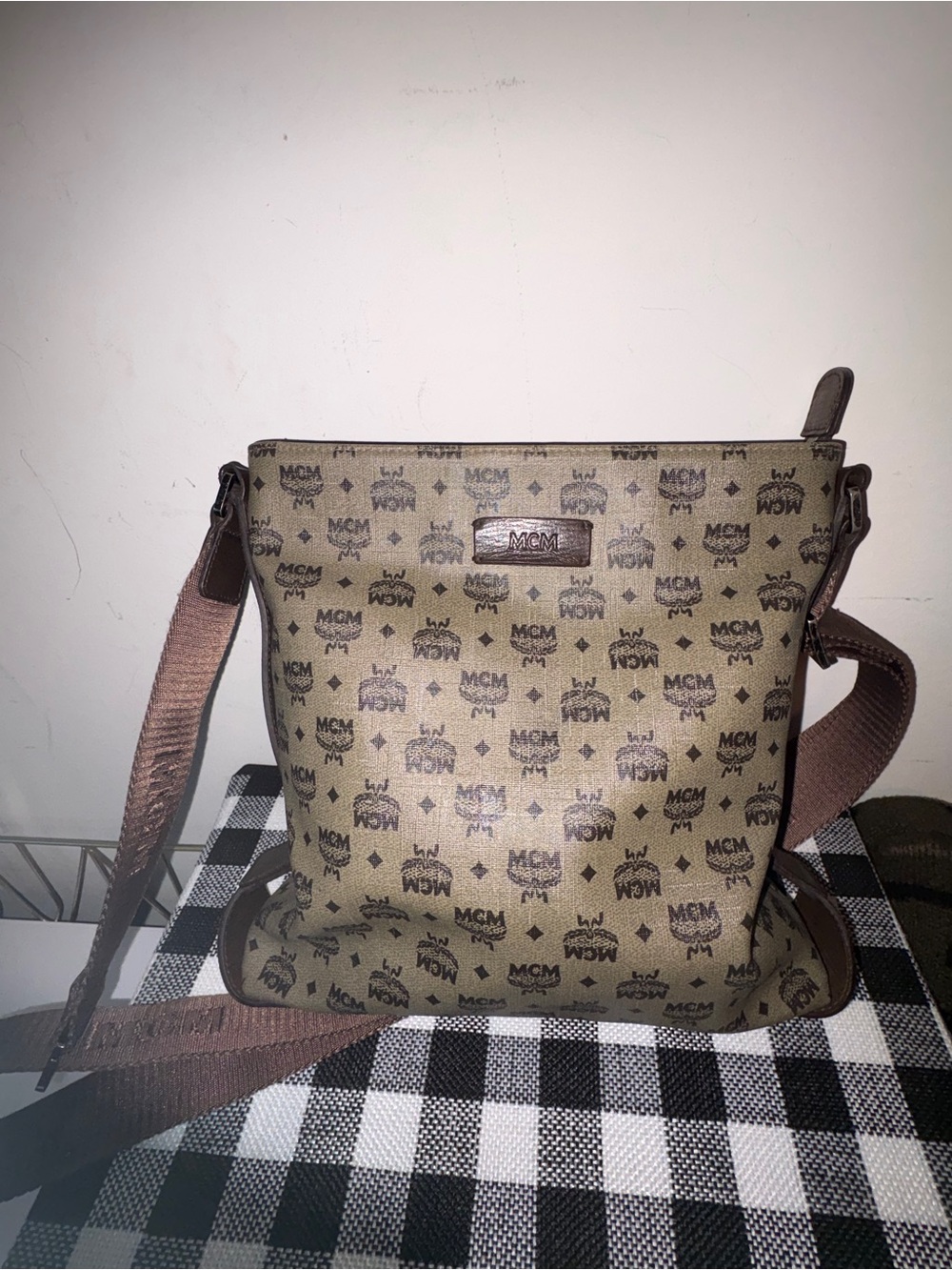 MCM Brown and Beige Monogram Messenger Bag